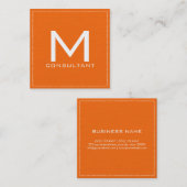 Professioneel monogram Elegant Modern Oranje Vierkante Visitekaartje (Voorkant / Achterkant)