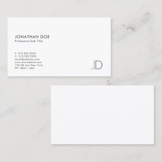 Professioneel monogram Elegant Modern Simple Plain Visitekaartje (Voorkant / Achterkant)