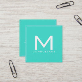 Professioneel monogram Elegant Modern Turquoise Vierkante Visitekaartje