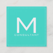 Professioneel monogram Elegant Modern Turquoise Vierkante Visitekaartje (Voorkant)