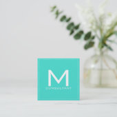 Professioneel monogram Elegant Modern Turquoise Vierkante Visitekaartje (Staand voorkant)