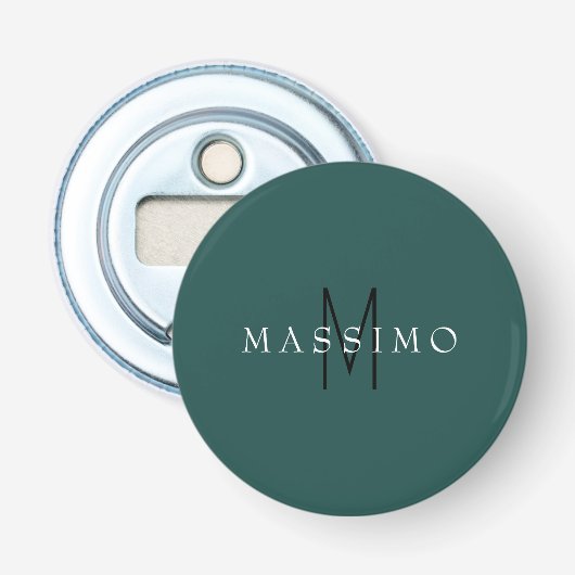 Professioneel Monogram Grijs Blauw Uw Naam Button Flesopener (Voorkant)