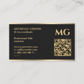 Professioneel Monogram Initialen Script Zwart Visitekaartje (Achterkant)