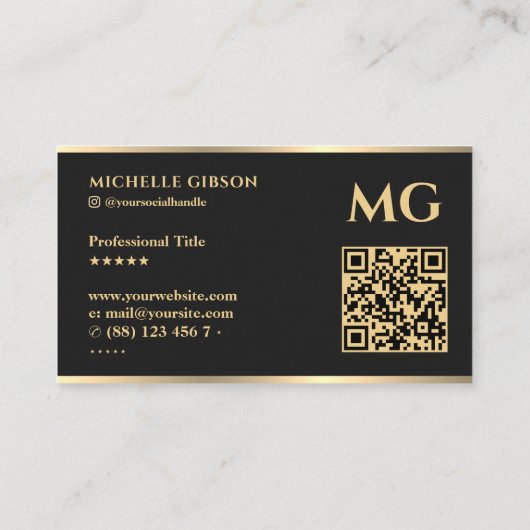 Professioneel Monogram Initialen Script Zwart Visitekaartje (Achterkant)