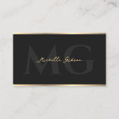 Professioneel Monogram Initialen Script Zwart Visitekaartje (Voorkant)