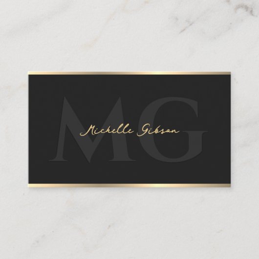 Professioneel Monogram Initialen Script Zwart Visitekaartje (Voorkant)