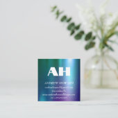 Professioneel Monogram Logo Blauw Metallic Vierkante Visitekaartje (Staand voorkant)