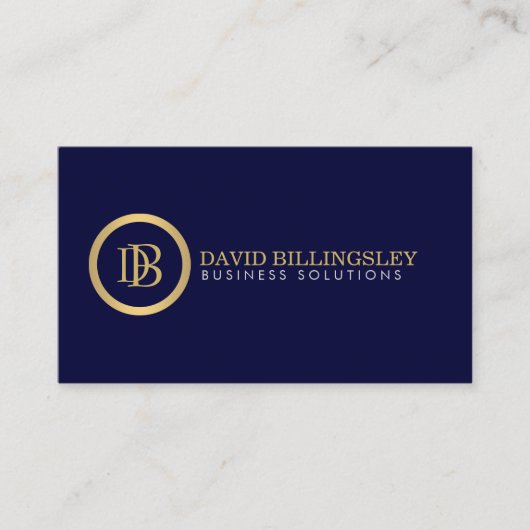 Professioneel Monogram Logo in Faux Gold Navy Blau Visitekaartje (Voorkant)