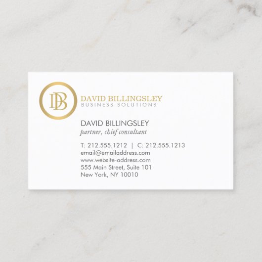 Professioneel Monogram Logo in Faux Gold Wit Visitekaartje (Achterkant)