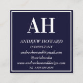 Professioneel Monogram Logo Masculine Navy Blauw Vierkante Visitekaartje (Voorkant)