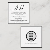 Professioneel Monogram Logo Masculine Zwart Vierkante Visitekaartje (Voorkant / Achterkant)