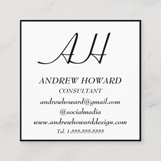 Professioneel Monogram Logo Masculine Zwart Vierkante Visitekaartje (Voorkant)