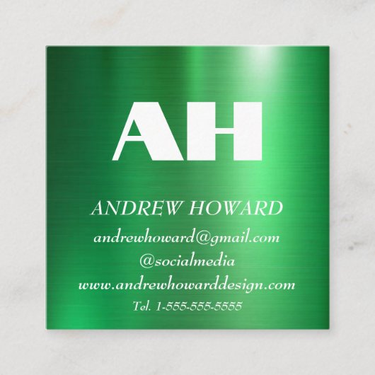Professioneel Monogram Logo Metaalgroen Vierkante Visitekaartje (Voorkant)