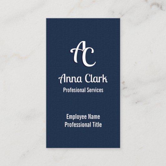 Professioneel Monogram Logo Navy blauw geweven Visitekaartje (Voorkant)