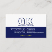 Professioneel Monogram Marine Blauw Goud Visitekaartje (Achterkant)