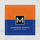 Professioneel monogram modern donkerblauw Sinaasap Vierkante Visitekaartje (Voorkant)