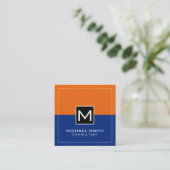 Professioneel monogram modern donkerblauw Sinaasap Vierkante Visitekaartje (Staand voorkant)