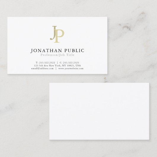 Professioneel monogram Modern Elegant White Visitekaartje (Voorkant / Achterkant)