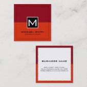 Professioneel monogram moderne rode maroon vierkante visitekaartje (Voorkant / Achterkant)