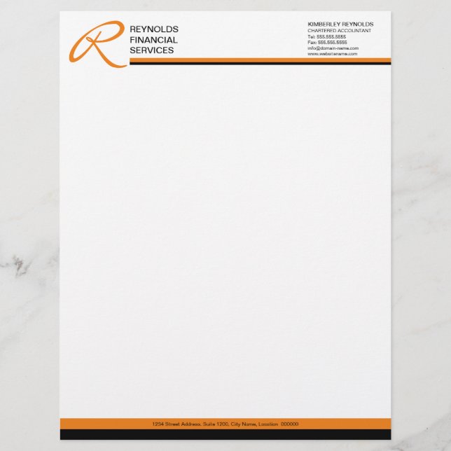 Professioneel Monogram Oranje Zakelijke Letterkop Briefhoofd (Voorkant)
