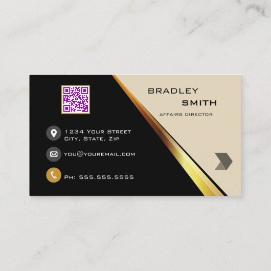 Professioneel Monogram QR Code Vet Zwart en Goud Visitekaartje (Achterkant)