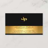 Professioneel Monogram Zwart Goud Modern Stijlvol Visitekaartje (Voorkant)