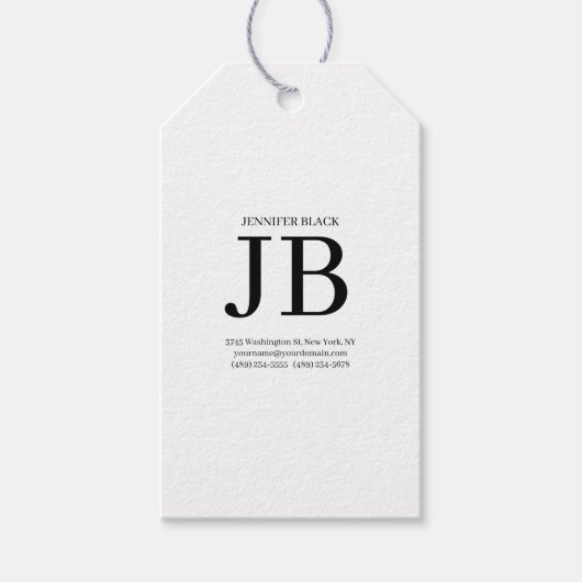 Professioneel Monogram Zwart Wit Cadeaulabel (Voorkant)