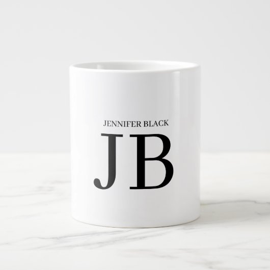 Professioneel Monogram Zwart Wit Grote Koffiekop (Voorkant)
