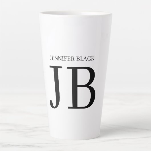 Professioneel Monogram Zwart Wit Latte Mok (Voorkant)