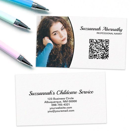 Professioneel Nanny Aangepaste Ovale Foto QR Code Visitekaartje