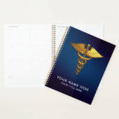 Professioneel Navy Blauw Gouden Caduceus Medisch Planner (Display)
