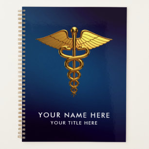 Professioneel Navy Blauw Gouden Caduceus Medisch Planner