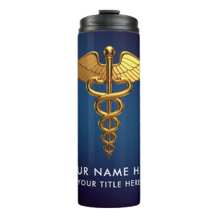 Professioneel Navy Blauw Gouden Caduceus Medisch Thermosbeker