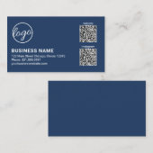 Professioneel Navy Blauwe Logo QR Code Modern Visitekaartje (Voorkant / Achterkant)