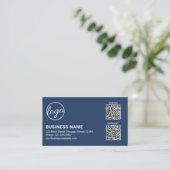 Professioneel Navy Blauwe Logo QR Code Modern Visitekaartje (Staand voorkant)