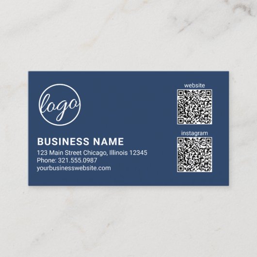 Professioneel Navy Blauwe Logo QR Code Modern Visitekaartje (Voorkant)