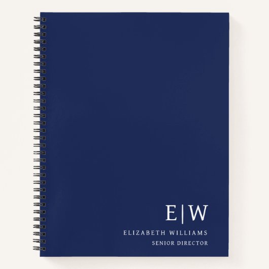 Professioneel Navy Blauwe Zakelijke Monogram Begin Notitieboek (Voorkant)