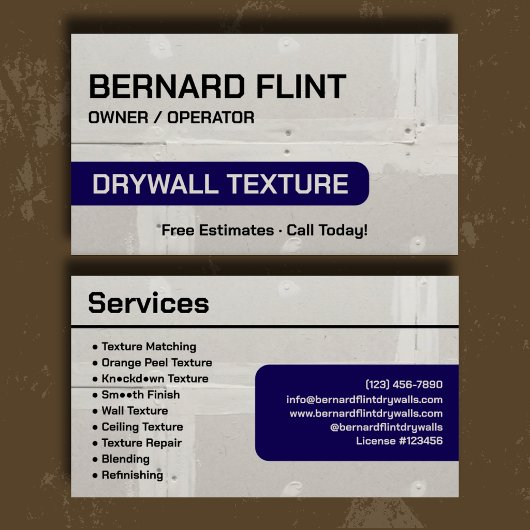 Professioneel Navy Drywall Textuur Branding Visitekaartje