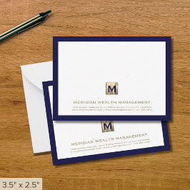 Professioneel Navy Gold Monogram merk Notitiekaartje