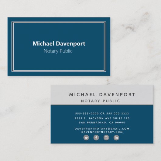 Professioneel Notary Public Blue Grey Visitekaartje (Voorkant / Achterkant)