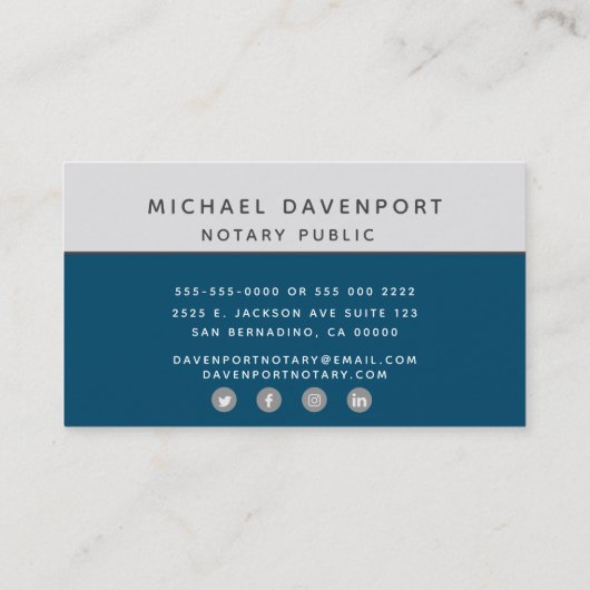 Professioneel Notary Public Blue Grey Visitekaartje (Achterkant)