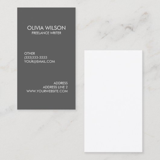Professioneel oneel grijs geraffineerd visitekaartje (Voorkant / Achterkant)