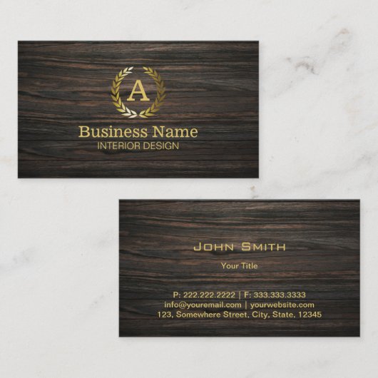 Professioneel ontwerp Gold Monogram hout Visitekaartje (Voorkant / Achterkant)