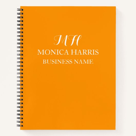 Professioneel Oranje Monogram Eerste Zakelijk Notitieboek (Voorkant)