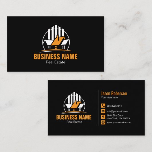 Professioneel Oranje Wit Vastgoed Logo Visitekaartje (Voorkant / Achterkant)