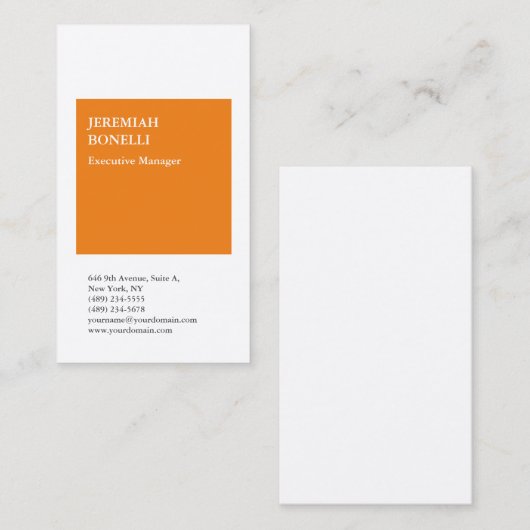 Professioneel oranje witte minimalistische zijde visitekaartje (Voorkant / Achterkant)
