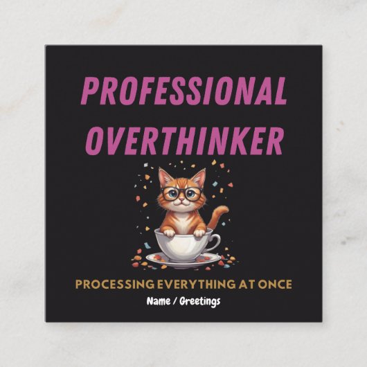 Professioneel Overdenker Herkenbare Kat Humor Vierkante Visitekaartje (Voorkant)