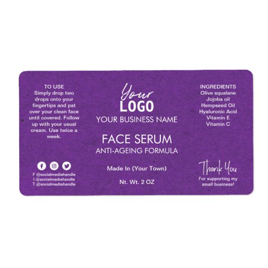 Professioneel Paars gezichtsveld- en haaroliereser Etiket (Voorkant)