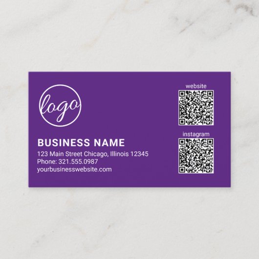 Professioneel Paars Logo QR Code Modern Visitekaartje (Voorkant)