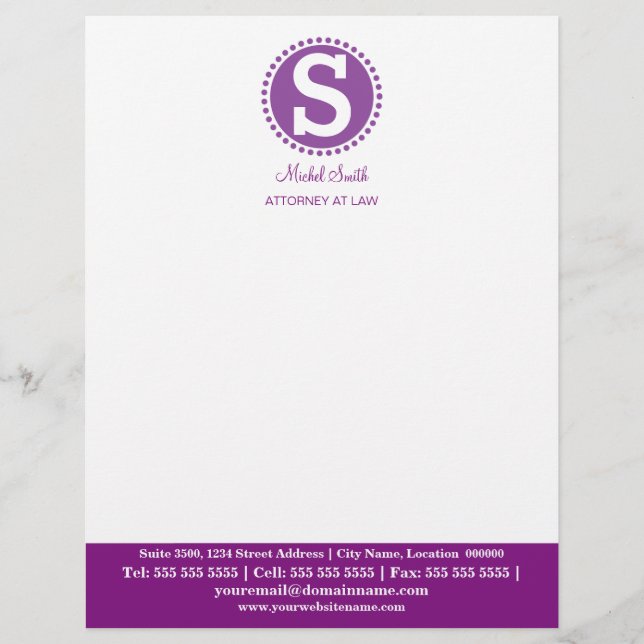 Professioneel Paars monogram Briefhoofd (Voorkant)